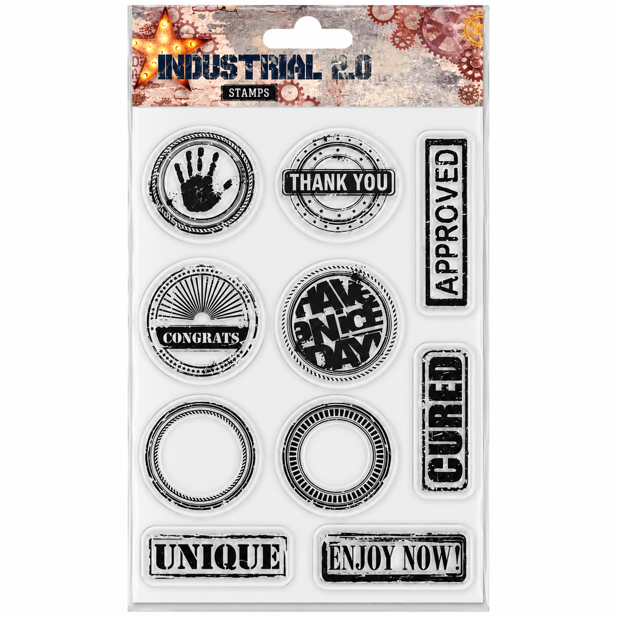 Studio Light Industrial 2.0 Grunge Sentiments & Badge Stamp Set
