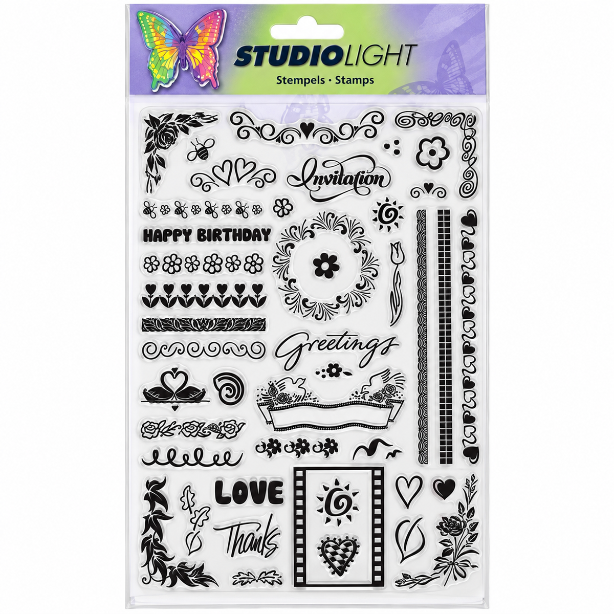 Studio Light Floral Borders & Sentiments Stamp Set