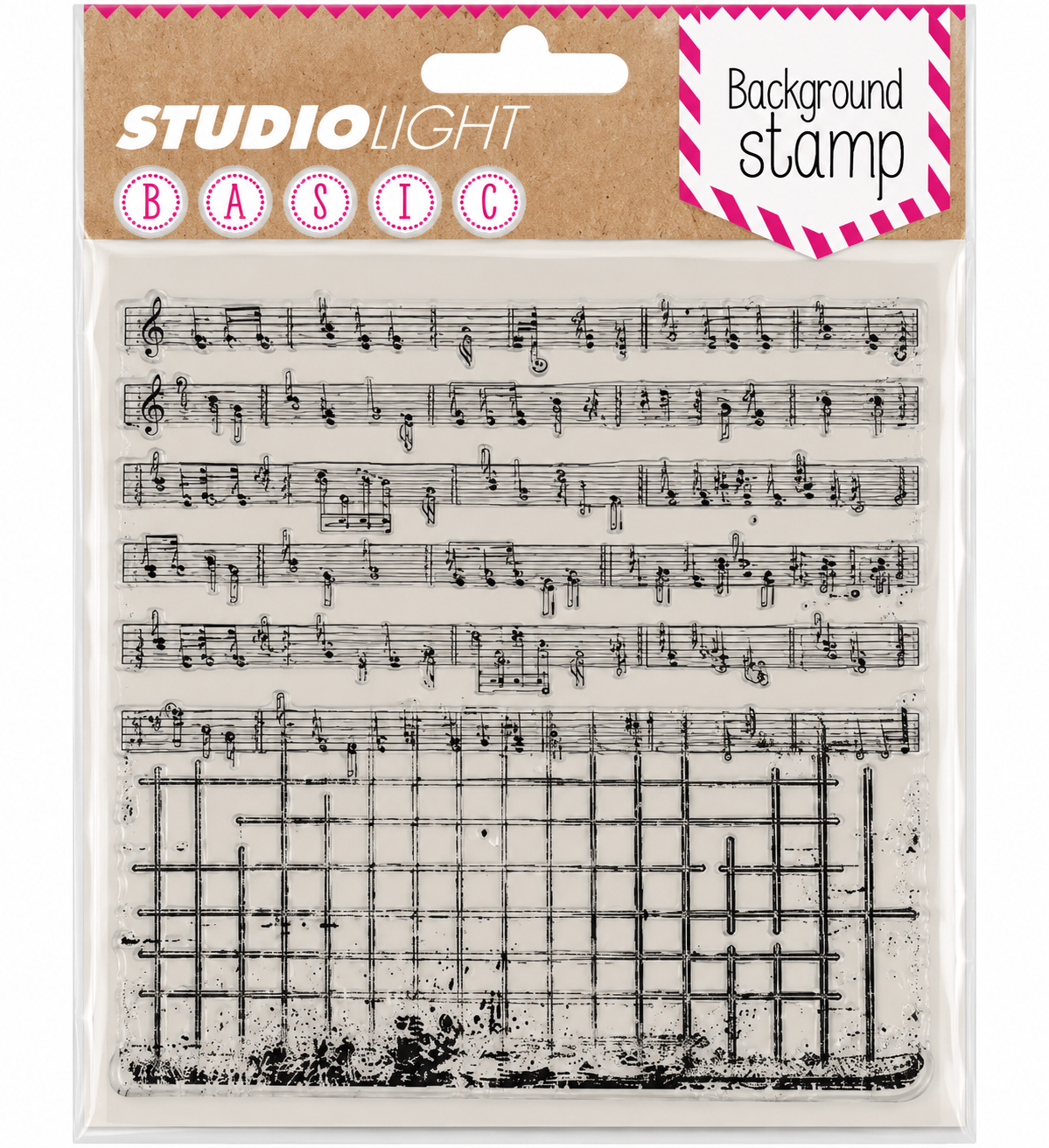 Studio Light Basic Music Notes & Grunge Grid Background Stamp