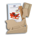 Cardboard Christmas sleigh kit with packaging on a white background.