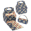 Set of floral-patterned boxes with handles on a white background.