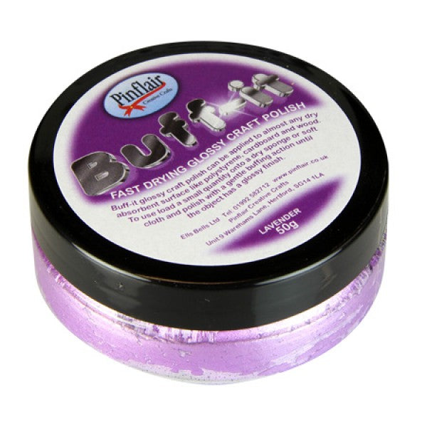 Pinflair Buff-it craft polish container with black lid on a white background.