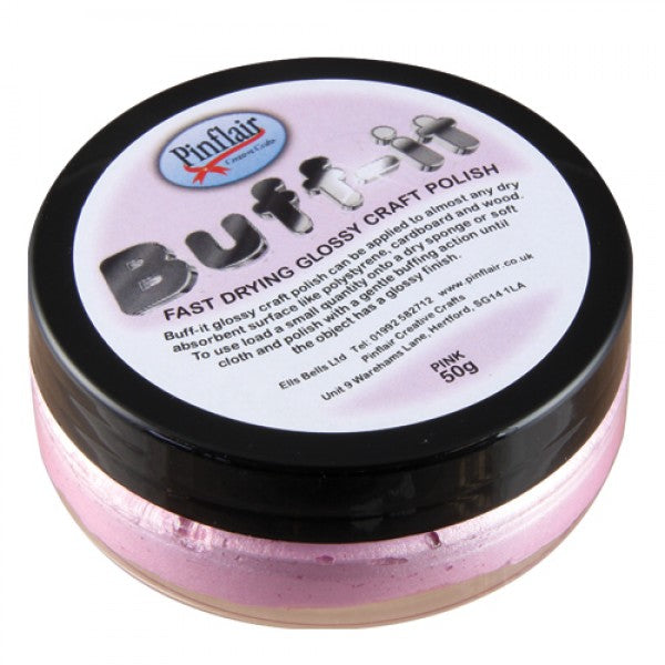 Pinflair Buff-it craft polish container with black lid on a white background.
