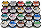 A collection of Pinflair Buff-it craft polish containers with black lid on a white background.