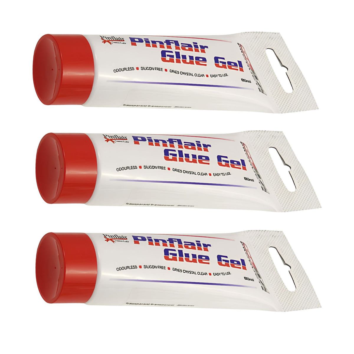 Three tubes of Pinflair Glue Gel on a white background.
