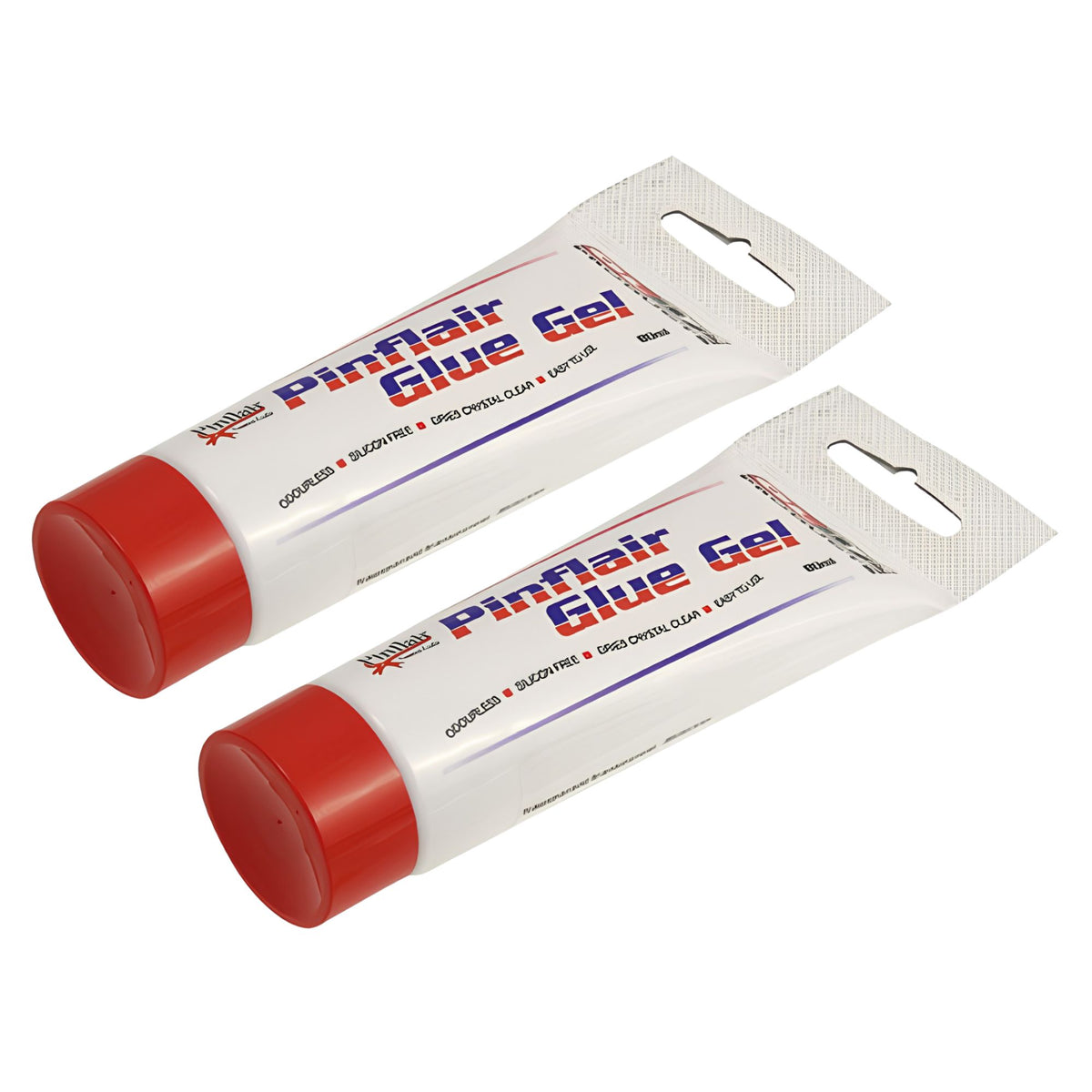 Two tubes of Pinflair Glue Gel with red ends on a white background.
