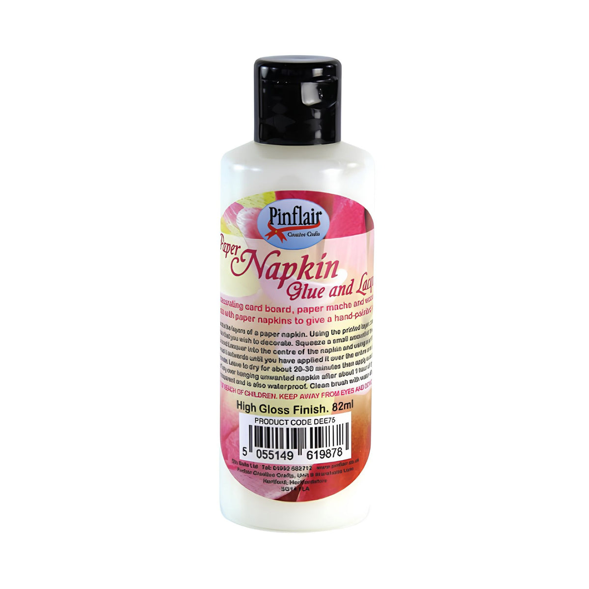 Bottle of paper napkin glue and lustre on a white background.