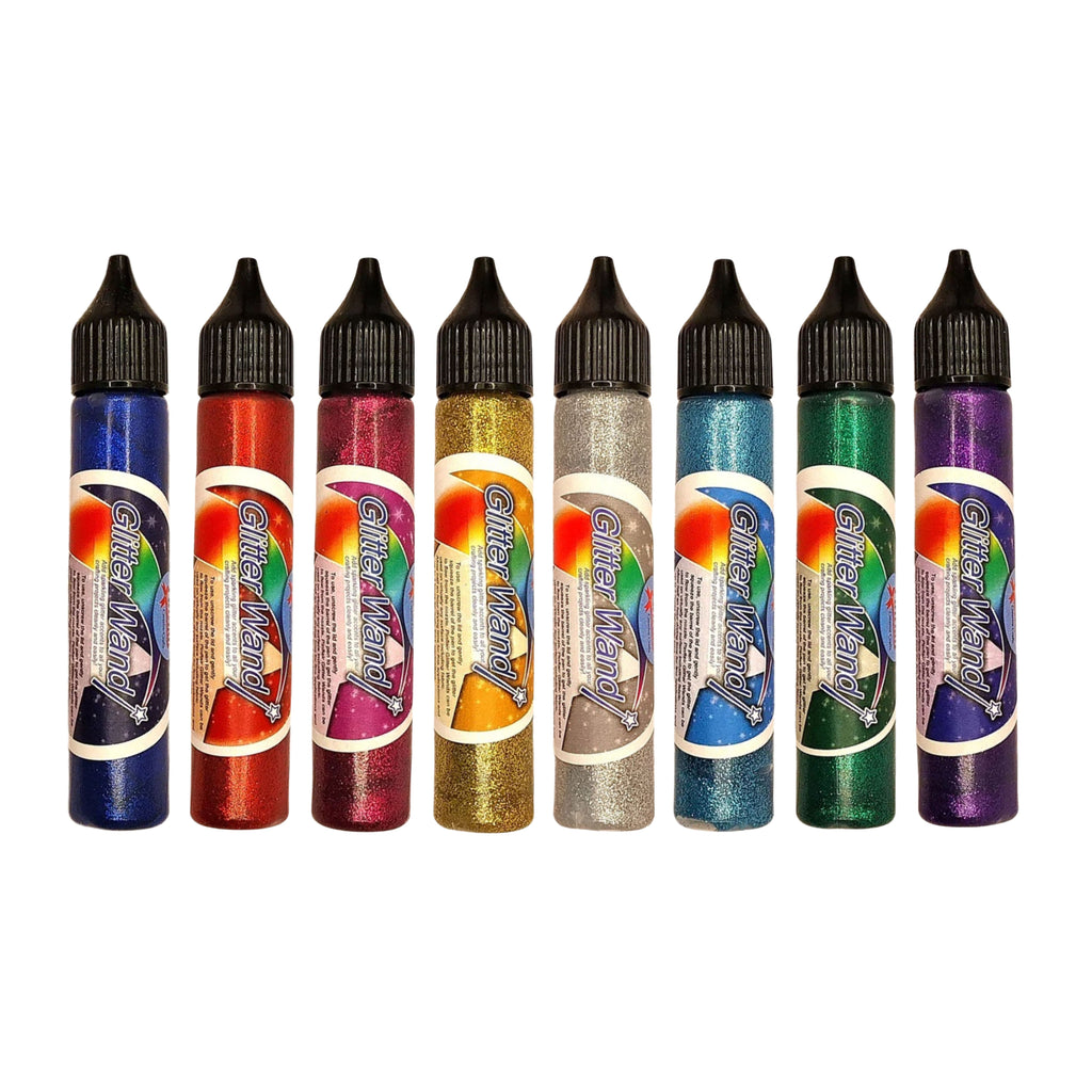 A set of Pinflair Glitter Wands with colourful cap on a white background.