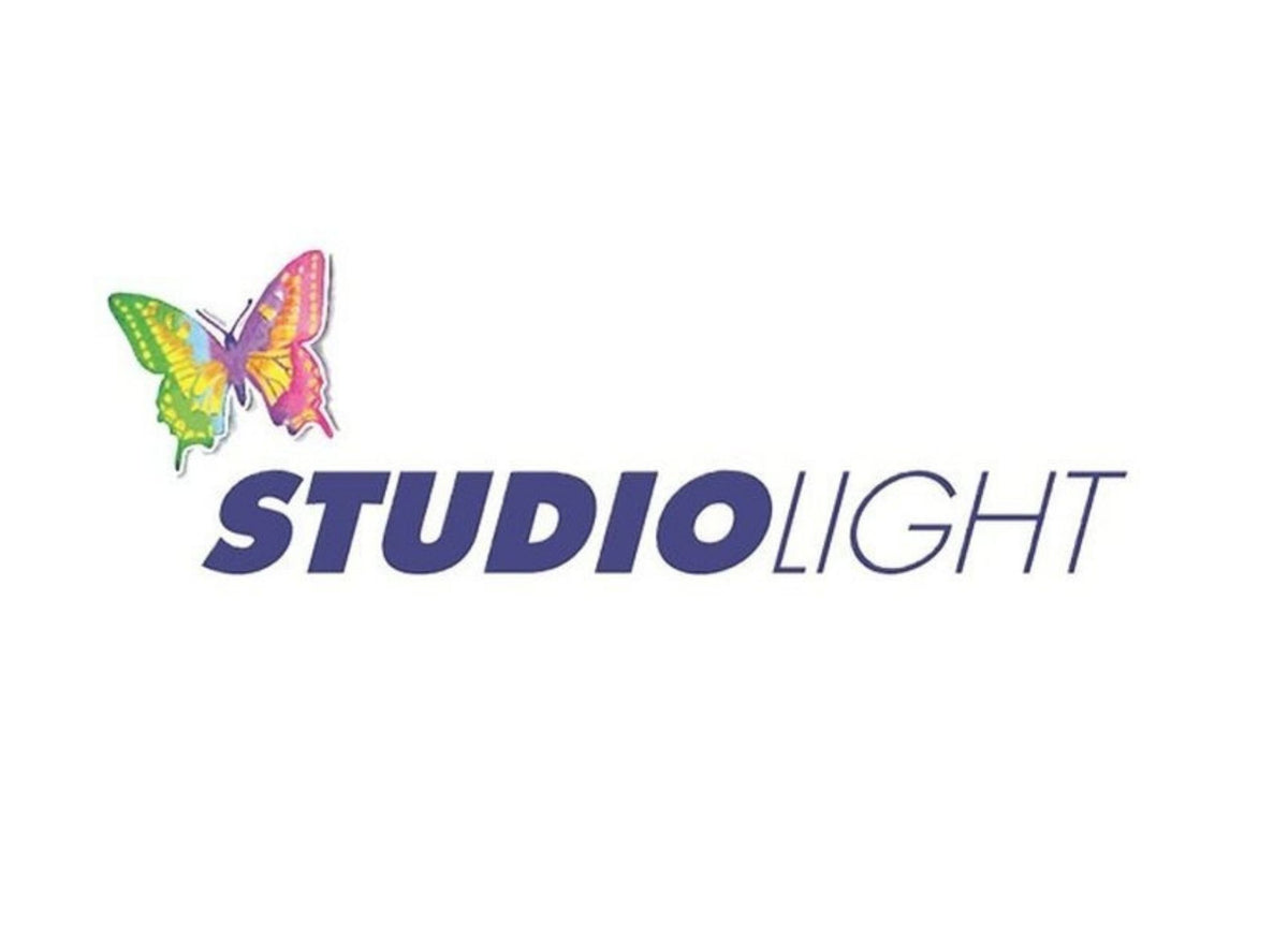 Studio Light logo with a colorful butterfly on a white background.