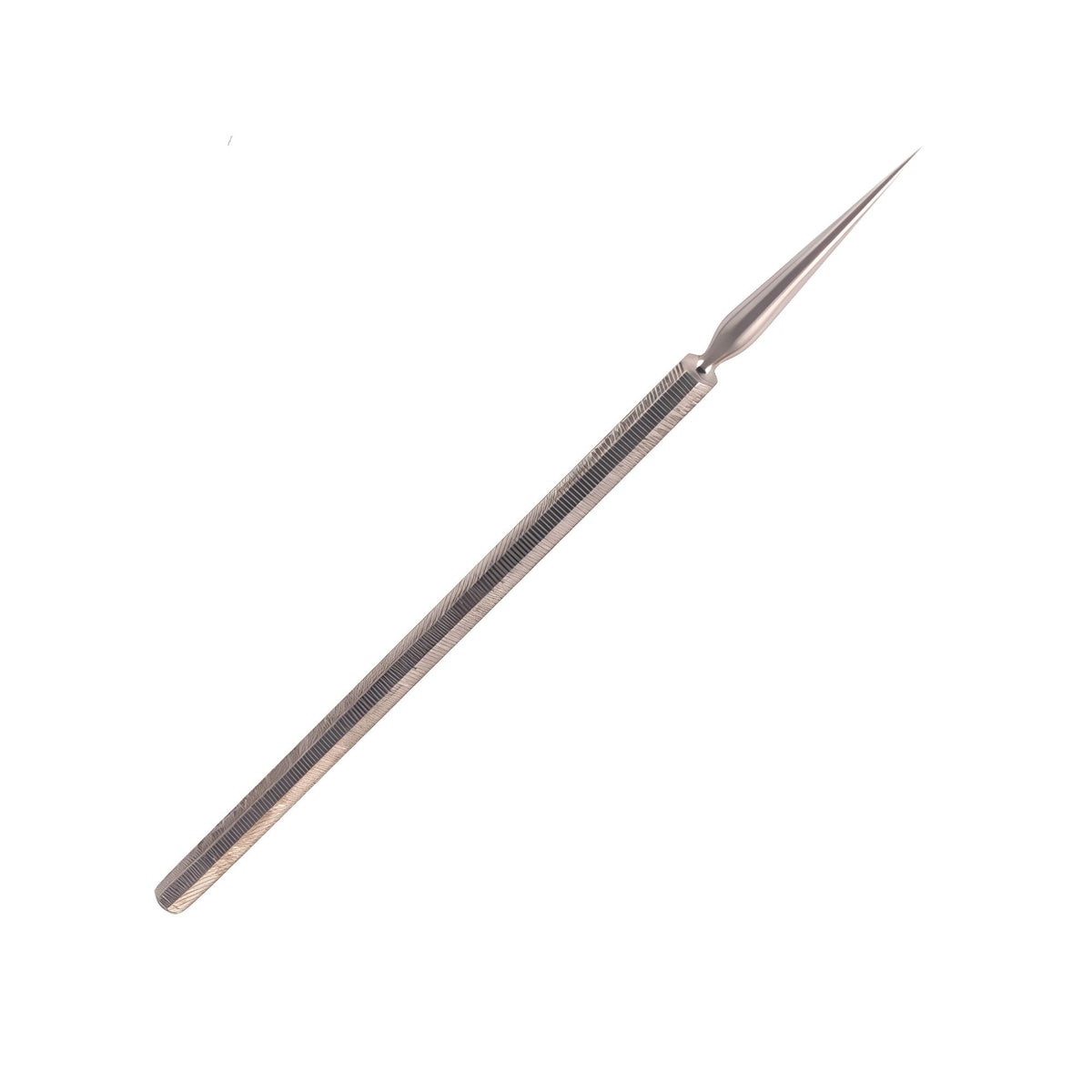 Metal tool with pointed end on a white background.